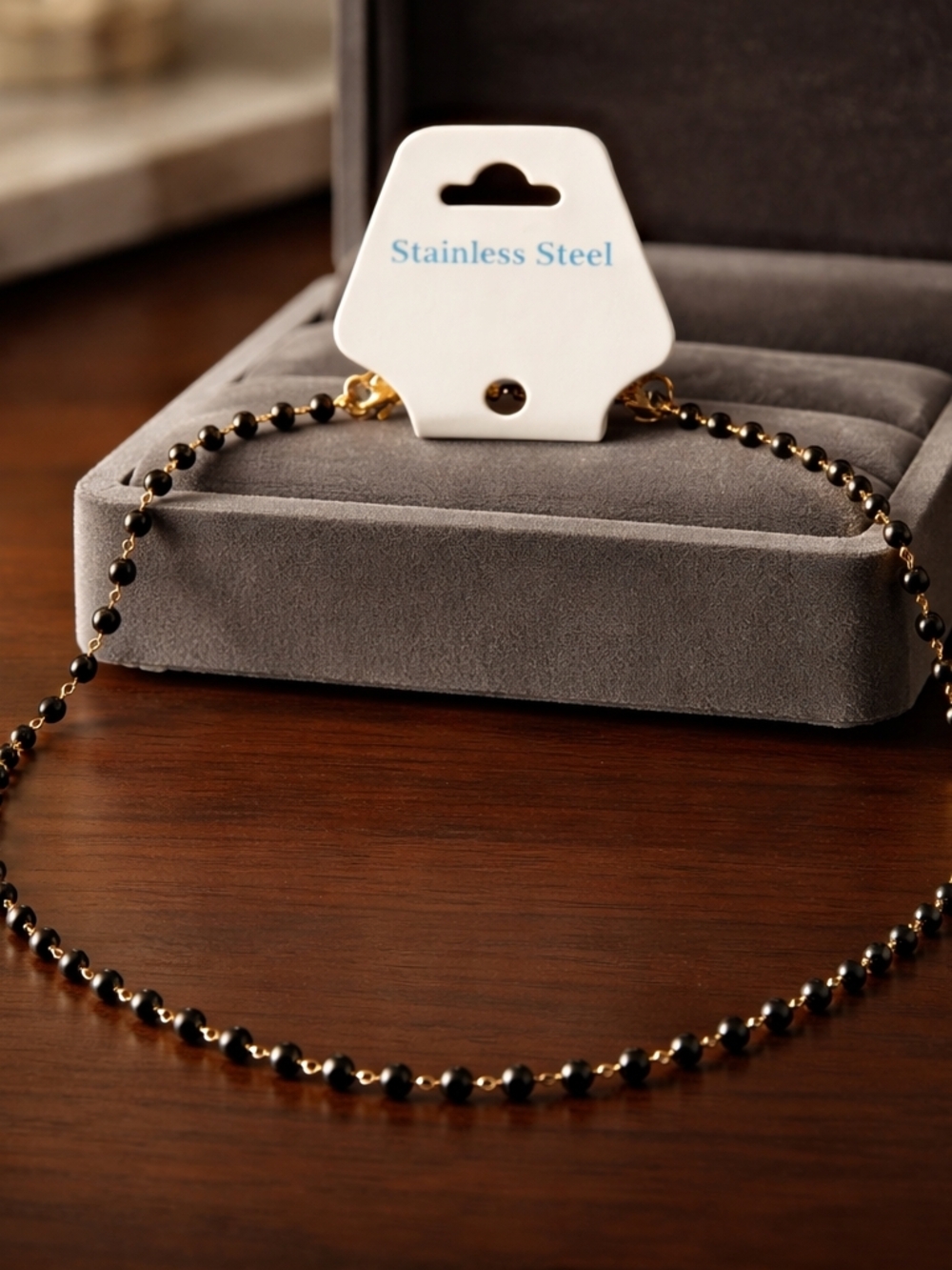 Source Unknown Black and Gold Beaded Stainless Steel Necklace